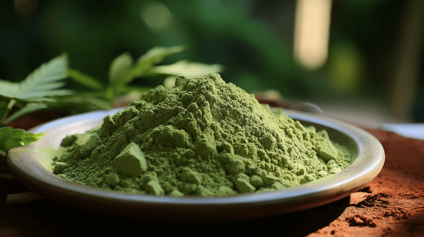 vysypany kratomovy prasek v misce